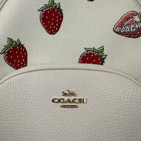 Coach Court Backpack with Strawberry Print Style In Canvas/Gold/Chalk CAS94 NWT - Picture 8 of 10
